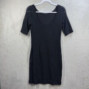 Banana Republic Knit Perforated Sheath Dress Sz 2 Stretch Fitted Layered Black